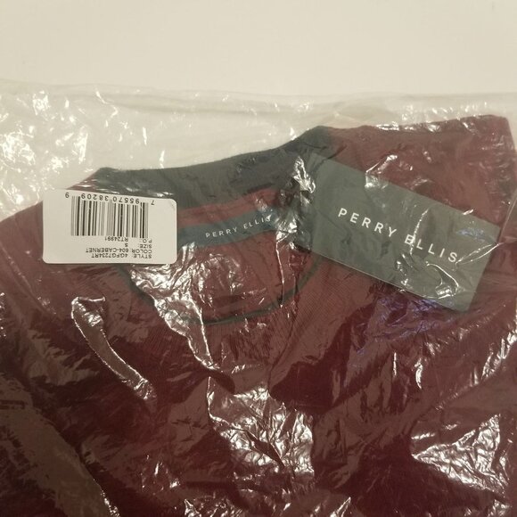 NWT PERRY ELLIS SOLID TECH KNIT SWEATER TEE COLOR CABERNET SIZE S - Picture 6 of 7